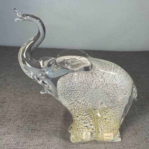Art Glass Elephant Paperweight Silver Granna Glasbruk Sweden Handmade Signed - Picture 7 of 11